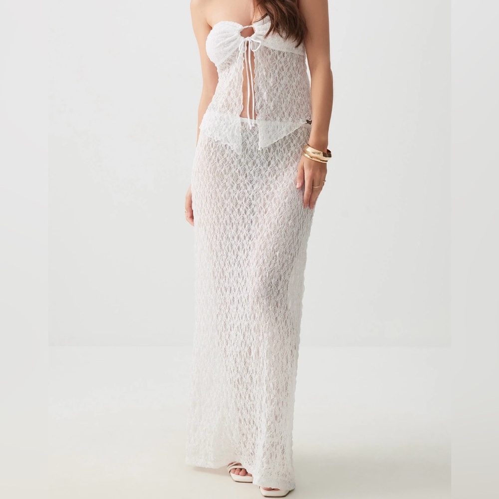 Elegant White Lace Maxi matching set